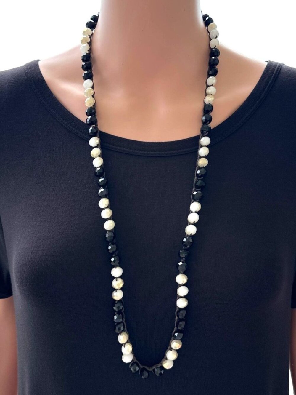 Envious Beaded Necklace Black White Brown Toggle Closure 34 Inch Length